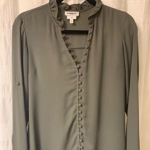 Small Slim Express Ruffled Green Portofino Blouse